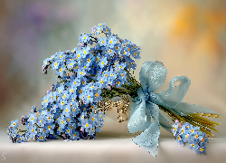 Niezapominajki, Bukiet, Niebieska, Wstążka, Grafika AI