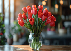 Bukiet, Czerwone, Tulipany, Wazon Kwiat, Tulipan