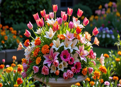 Kolorowe, Kwiaty, Tulipany, Lilie