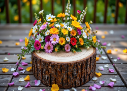 Gruby, Plaster, Drewna, Kolorowe, Kwiaty, Płatki, Kwiatów, Deski