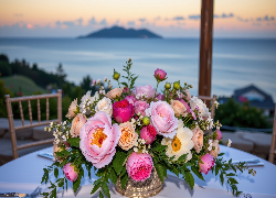 Bukiet, Kolorowe, Kwiaty, Róże, Stół, Wazon