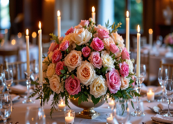 Róże, Bukiet, Świece, Stół, Grafika AI