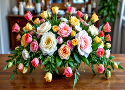 Bukiet, Kwiaty, Róże, Blat, Grafika AI