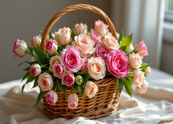 Kwiaty, Róże, Kolorowe, Koszyk