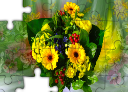 Kwiaty, Bukiet, Kolorowe tło, Grafika