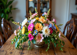 Kwiaty, Bukiet, Stół, Grafika AI