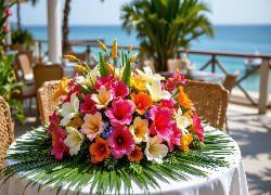 Kwiaty, Bukiet, Liście, Stół, Grafika AI