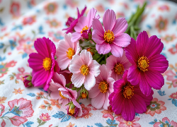 Różowe, Kwiaty, Materiał