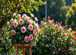 Różowe, Róże, Bukiet, Ogród, Grafika AI