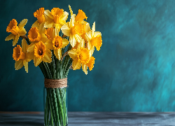 Bukiet, Żółte, Narcyzy żonkile, Wazon