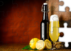 Alkohol, Piwo, Butelka, Kielich - Pokal, Owoce, Cytryna, Zboże, Kłosy