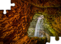 Watkins Glen State Park, Skały, Wodospad, Cavern Cascade, Nowy Jork, Stany Zjednoczone