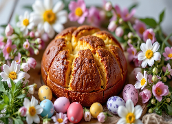 Chleb, Kolorowe, Jajka, Pisanki, Kwiaty, Wielkanoc