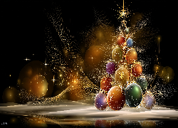 Boże Narodzenie, Choinka, Kolorowe, Bombki, Grafika AI