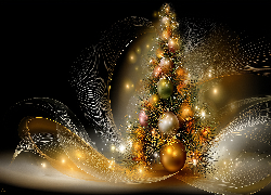 Boże Narodzenie, Choinka, Kolorowe, Bombki, Smugi, Grafika AI