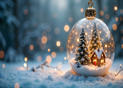 Boże Narodzenie, Bombka, Śnieg, Choinki, Domek, AI