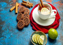 Filiżanka, Herbata, Ciasteczka, Cytryna, Cynamon