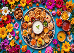 Ciasteczka, Miseczki, Desery, Kolorowe, Kwiaty, Gerbery