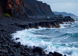 Morze, Ciemne, Skały, Góry