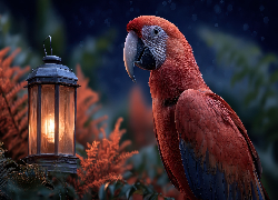 Papuga, Lampion, Wieczór, Grafika