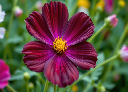 Kwiat, Ciemnoczerwony, Kosmea, Zbliżenie
