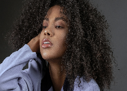 Dziewczyna, Loki, Afro, Niebieska, Bluzka