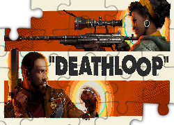 Deathloop, Postacie, Colt Vahna, Julianna Blake, Pistolet, Karabin, Snajperka, Plakat