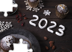 Nowy Rok, Cyfry, 2023, Śnieżynki, Babeczki