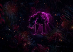 Pantera, Czarna, Neon, Kolor, Magenta, AI