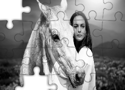 Kobieta, Koń, Czarno-białe