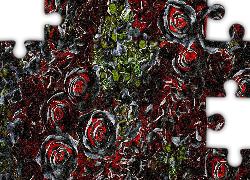 Kwiaty, Czarno-czerwone, Róże, Grafika