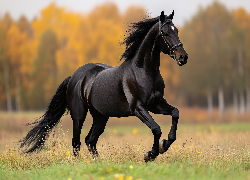 Koń, Czarny, Galop, Grafika AI