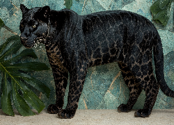 Czarny, Lampart, Zielone, Liście