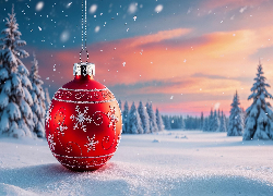 Boże Narodzenie, Choinki, Czerwona, Bombka, Zima