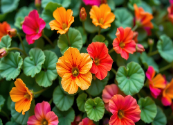 Czerwone, Pomarańczowe, Nasturcje, Liście