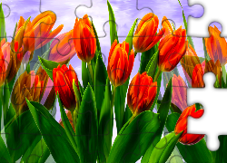 Tulipany, Czerwone, Kwiaty, Grafika