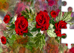 Róże, Czerwone, Listki, Grafika