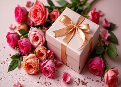 Prezent, Czerwone, Róże, Płatki