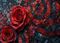 Róże, Czerwone, Mozaika, Grafika