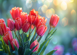 Tulipany, Kwiaty, Czerwone Światło, Grafika
