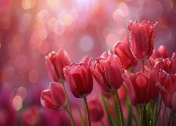 Czerwone, Tulipany, Bokeh