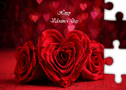 Walentynki, Czerwone, Róże, Serce, Napis