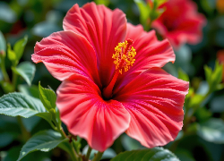 Czerwony, Kwiat, Hibiskus, Listki, Zbliżenie