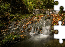 Wodospad Stock Ghyll Force, Kaskada, Rzeka River Rothay, Liście, Jesień, Miejscowość Ambleside, Kumbria, Anglia