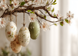 Wielkanoc, Pisanki, Gałązka, Drzewo owocowe, Grafika AI