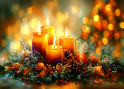 Świece, Świąteczny, Stroik, Szyszki, Jodła, Grafika AI