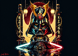 Grafika, Samuraj, Karykatura, Darth Vader