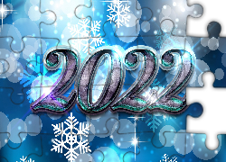 Nowy Rok, Data, 2022, Śnieżynki, Niebieskie tło