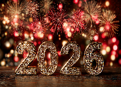 Złote, Cyfry, 2026, Fajerwerki, Sylwester, Grafika AI