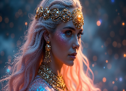 Kobieta, Blondynka, Diadem, Kolczyki, Naszyjnik, AI